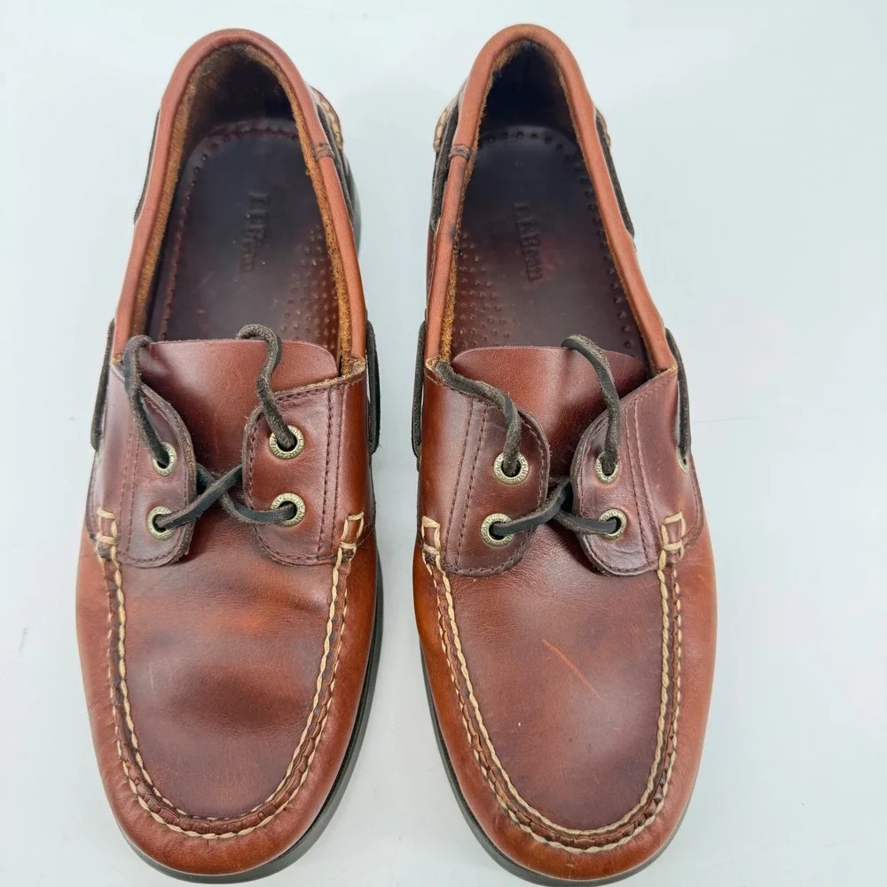 L.L. Bean Boat Shoes Mens 9D Brown Good Leather Casco Bay Handsewn Moc Toe